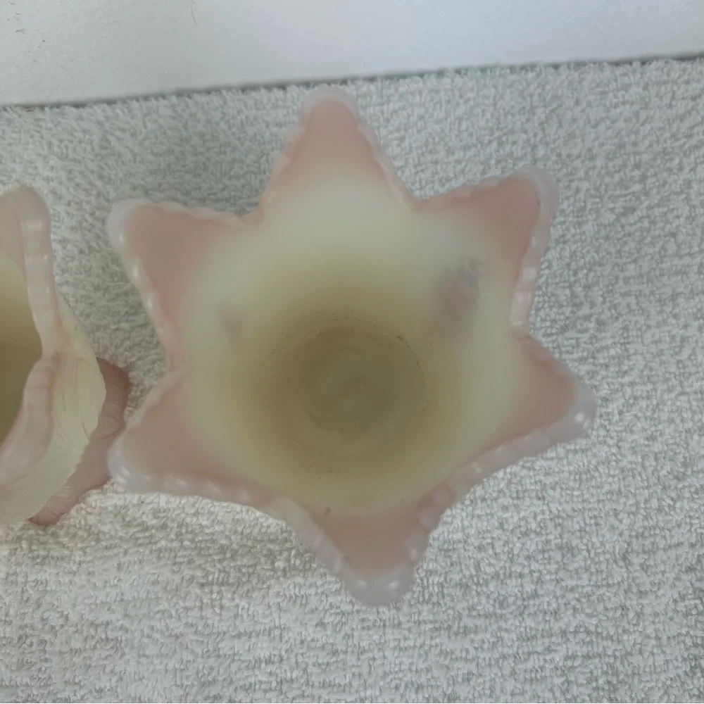 Pair of VTG '1980's' Fenton Art Glass Burmese - 2 way Votive - Signed/Painted